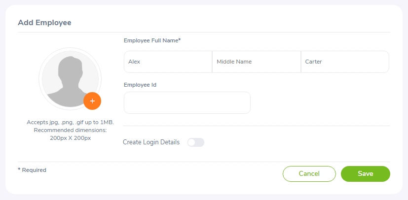 Add employee form completed