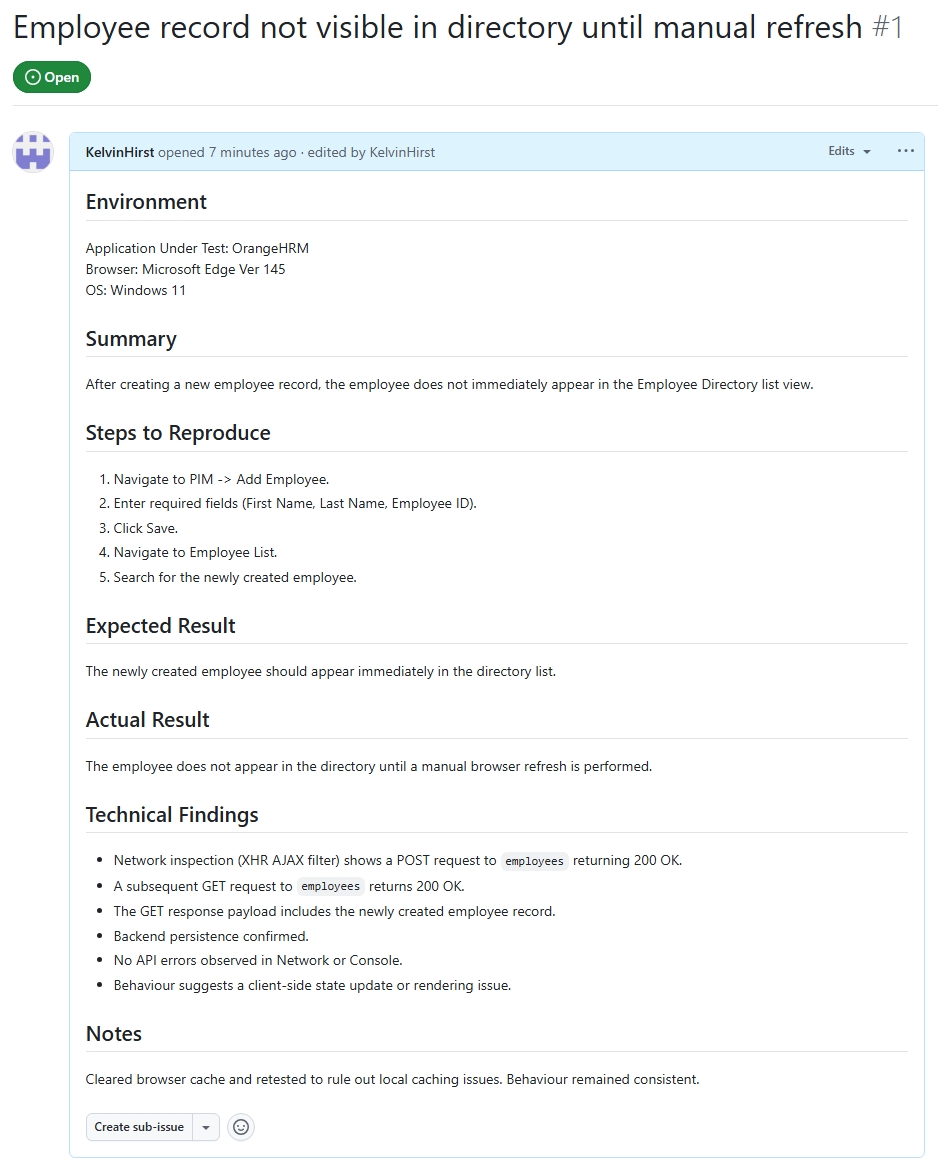 GitHub issue created